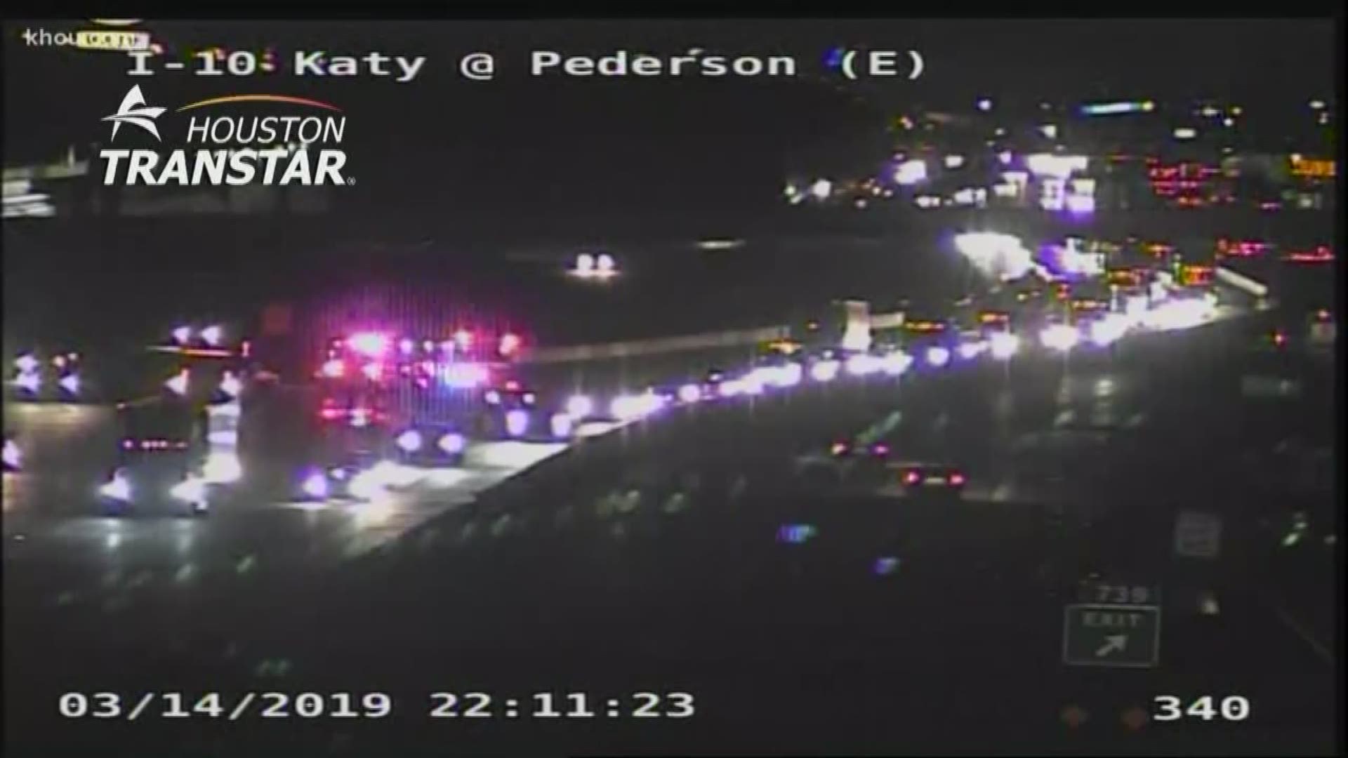 A fuel spill on the westbound lanes of Interstate 10 is slowing traffic, the scene has several lanes of the freeway shutdown.