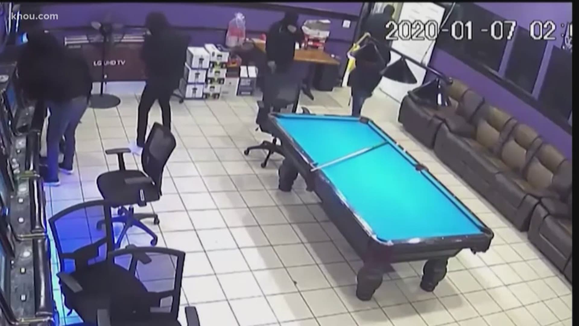 Police released video of eight armed robbers who stormed a Houston restaurant. There were employees inside who tried to hide from the robbers.