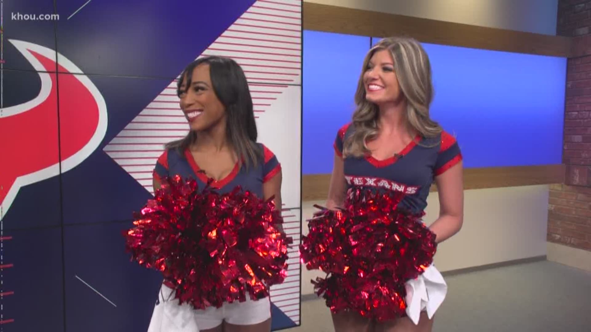 Texans Cheerleaders, Amani and Natalie, are with Shern-min Chow in the KHOU 11 studios talking about the halftime show at Saturday's playoff game against the Colts.