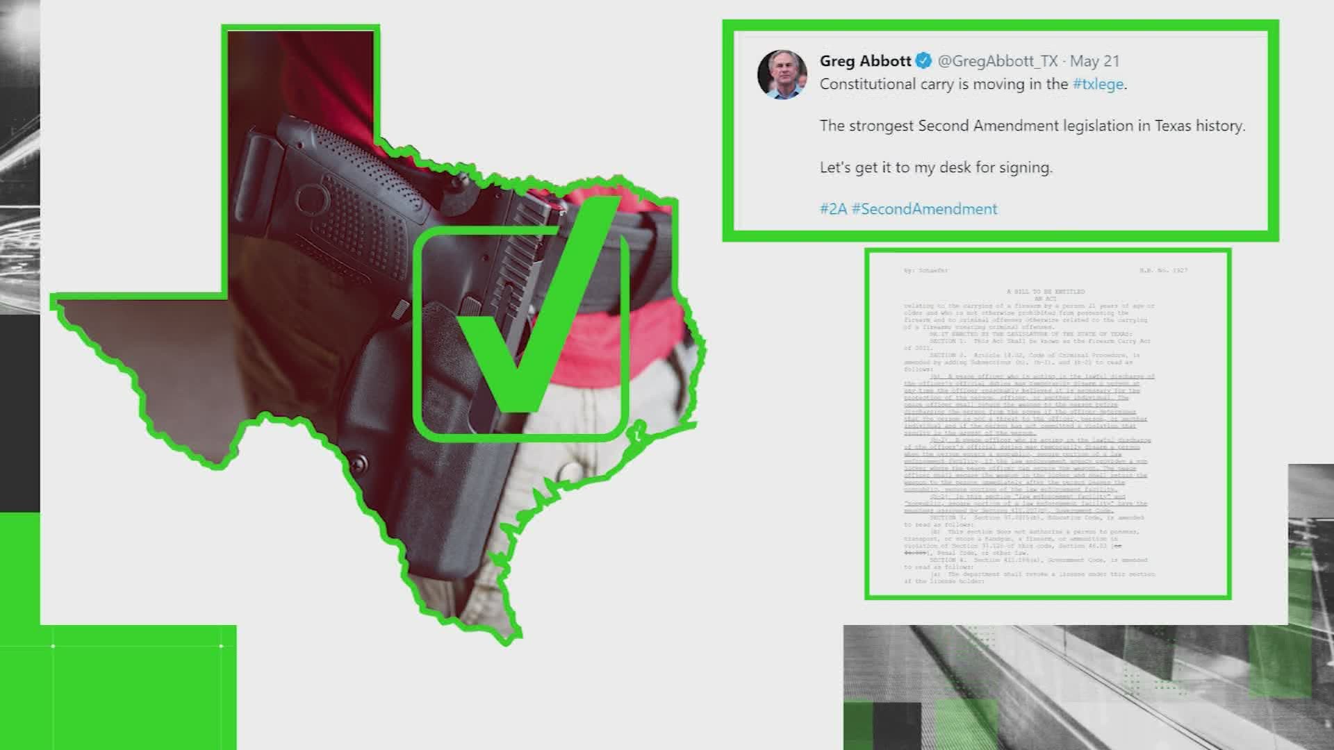 The bill moved favorably through the Texas legislature. Abbott refers to it as, “The strongest second amendment legislation in Texas history.”