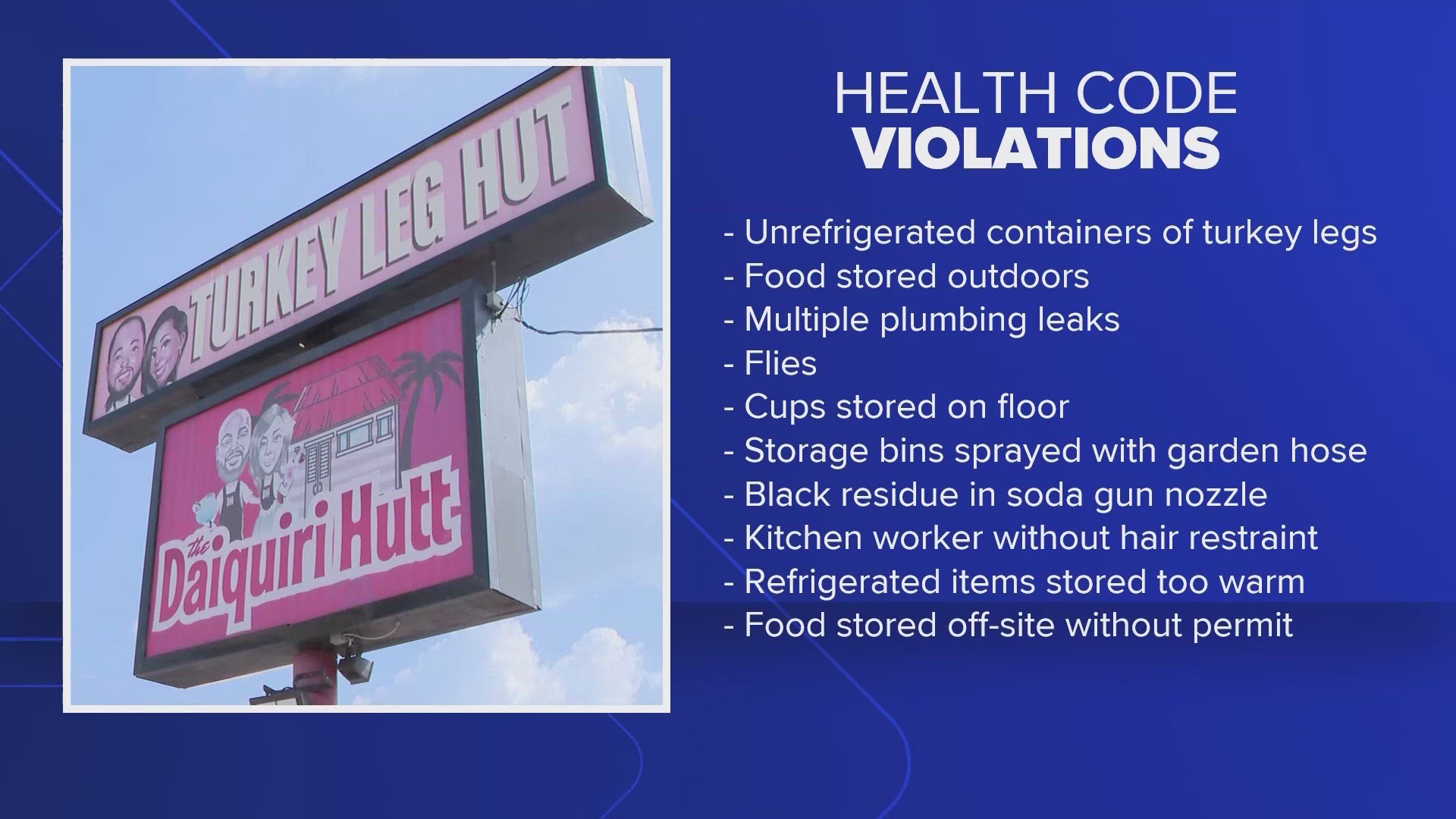 The Houston Health Department shut down Turkey Leg Hut due to 35 violations that they said posed a threat to public health.