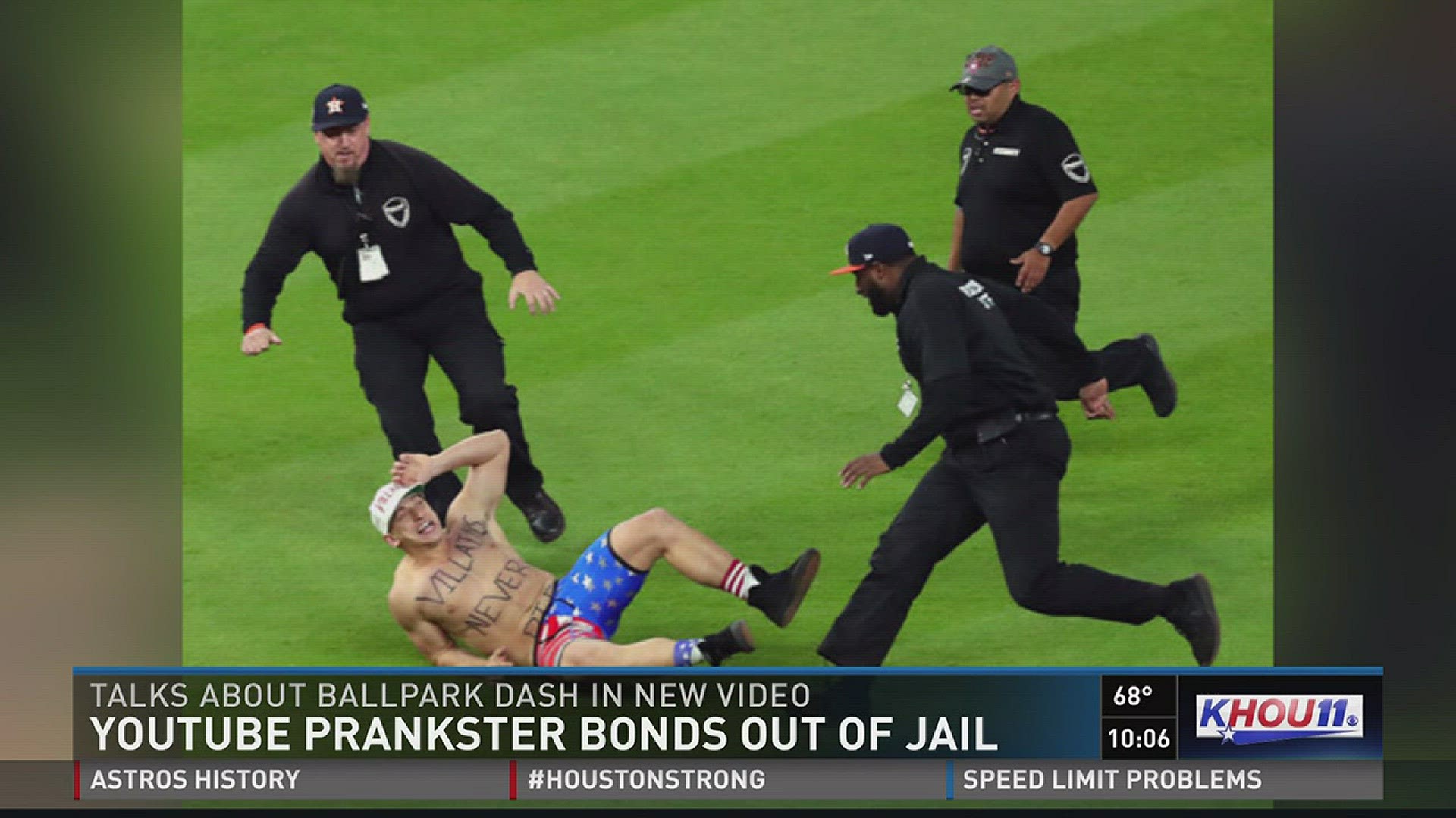 The semi-streaker who ran onto the field at Minute Maid Park Sunday night has been charged with trespassing.