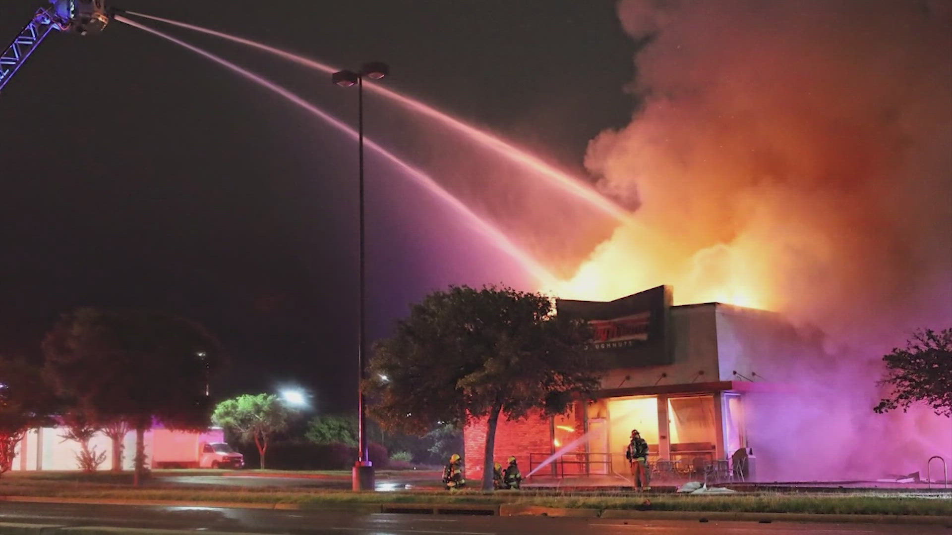 There is not much left of a Krispy Kreme Donuts went up in flames in College Station early Monday morning, according to the College Station Police Department.