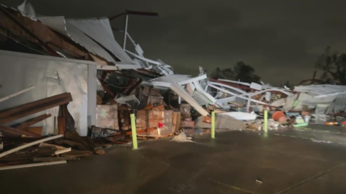 Building damaged after severe weather in Louisiana