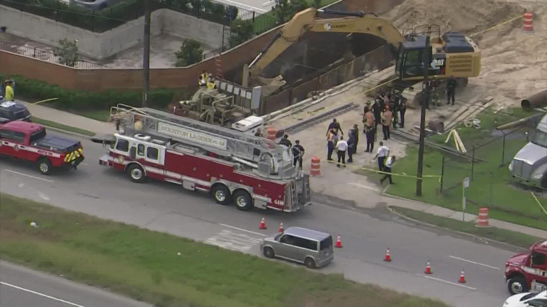 A construction worker died Tuesday after getting trapped in a machine near Normandy Street and the East Freeway, according to HFD.