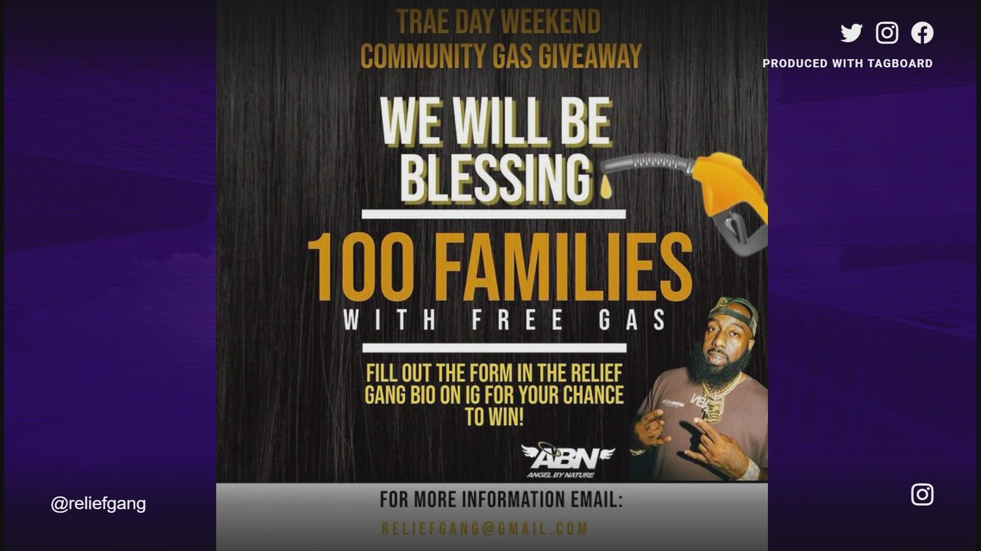 Houston artist, activist and philanthropist Trae tha Truth is hosting a gas giveaway during his "Trae Day Weekend" with his nonprofit organization, Relief Gang.