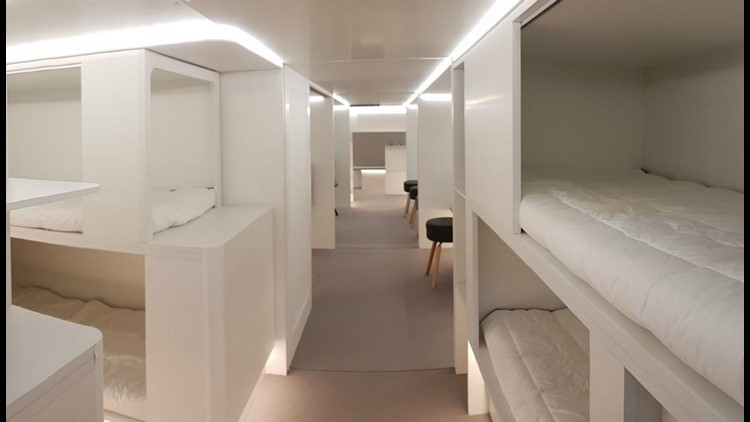 Inside Airbus passenger sleeping area in cargo hold