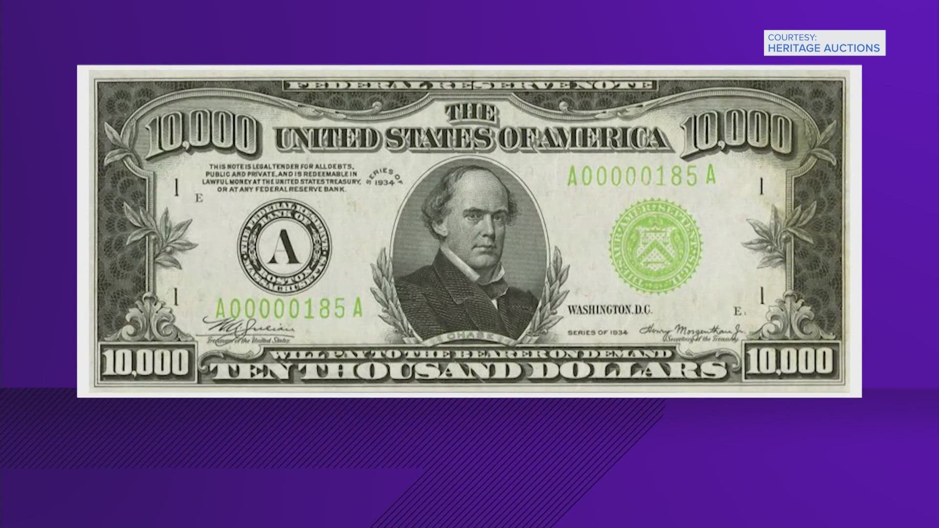 This one went for $480,000 at auction!  Since 1969, the $100 bill is the highest denomimation.