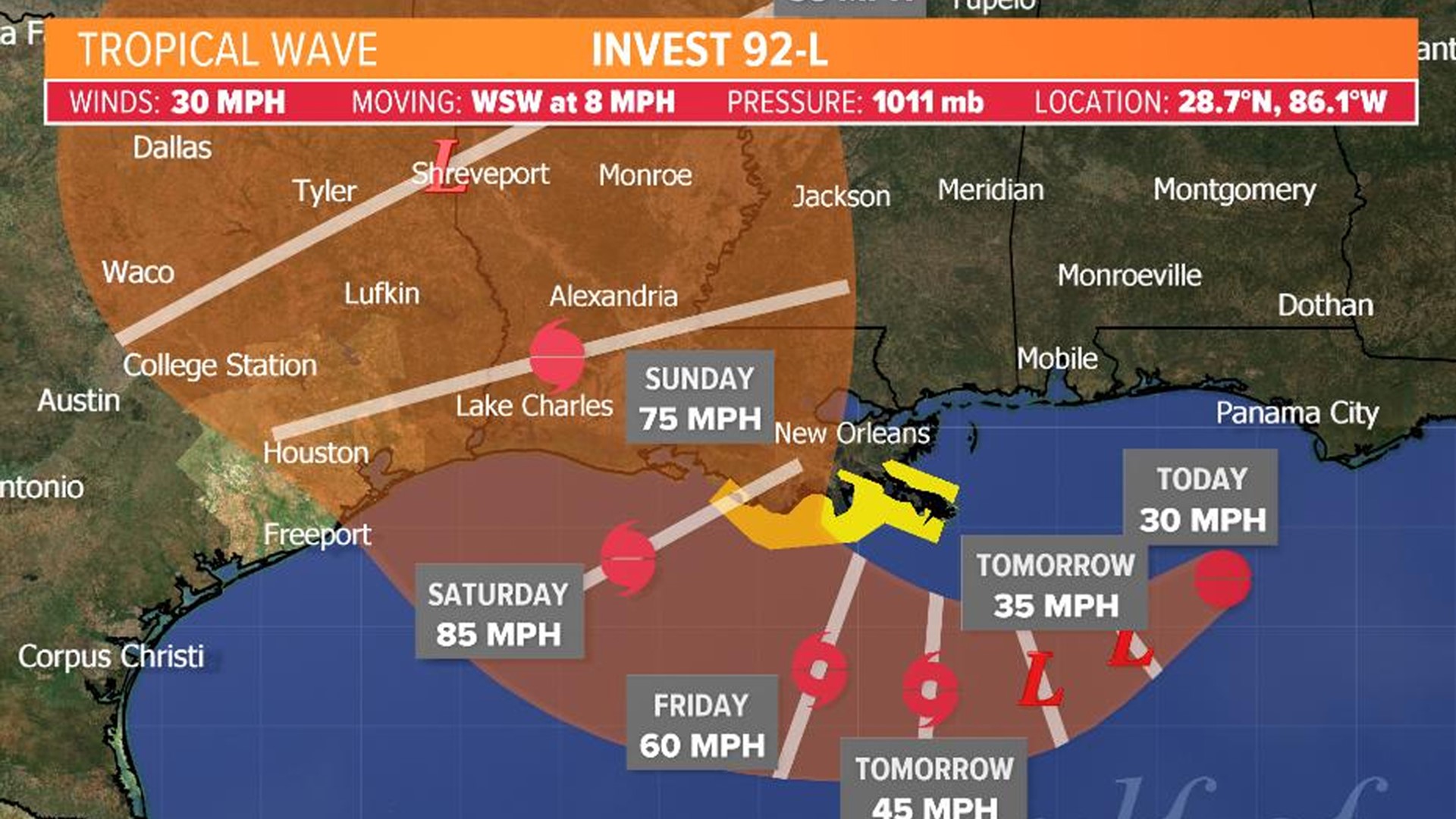 KHOU 11 Meteorologist Chita Craft is tracking the tropical development in the Gulf of Mexico. Portions of the Louisiana coast are under a Tropical Storm Watch.