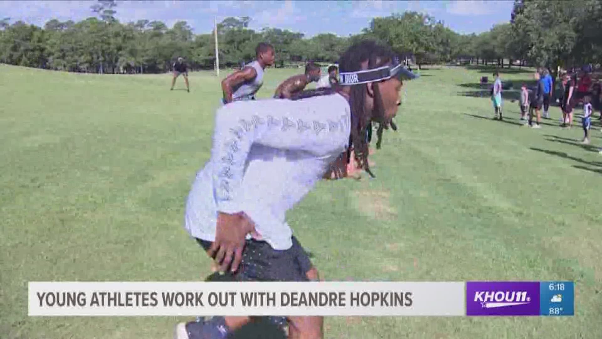 Young athletes had the opportunity to work out with Texans star wide receiver DeAndre Hopkins near the Miller Outdoor Theater.