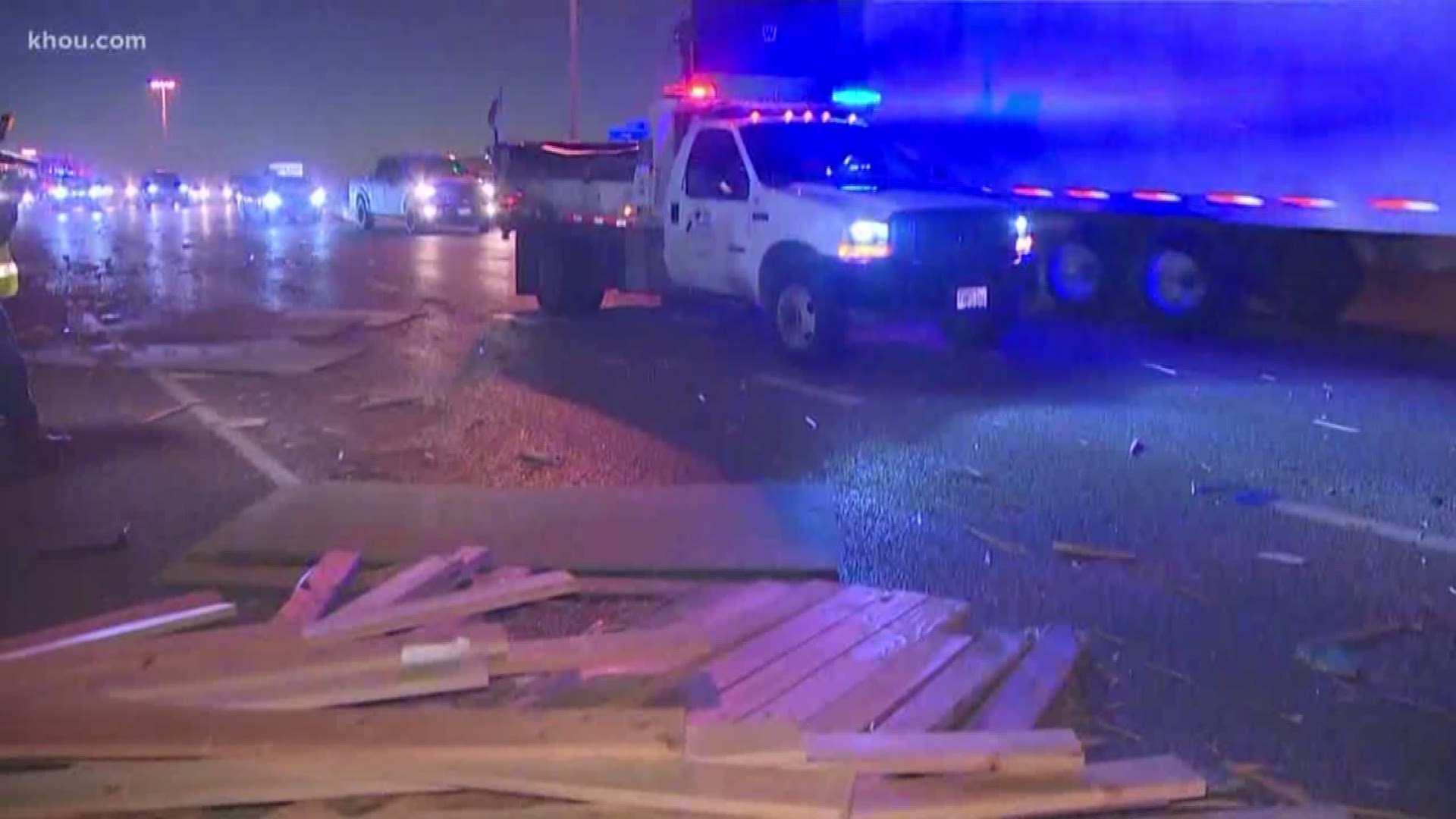 Here's a look at the top headlines from #HTownRush at 6 a.m. including a lost load of lumber slows traffic on I 10 East, an HPD officer fatally shoots a suspect last night and the latest on the California wildfires.