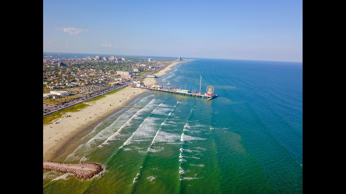Aerial photos of incredible blue, clear water in Galveston