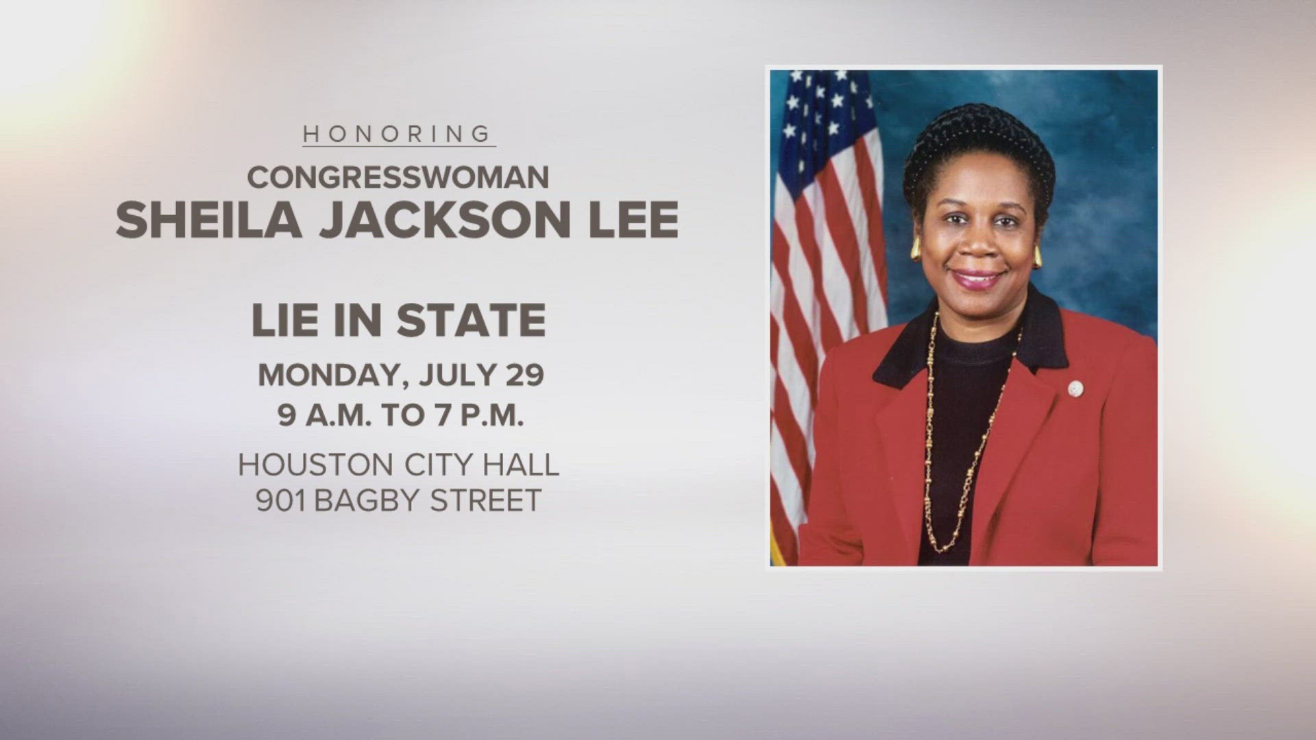 Jackson Lee, who served in Congress for three decades, is only the second person ever chosen for the rare honor by the City of Houston.