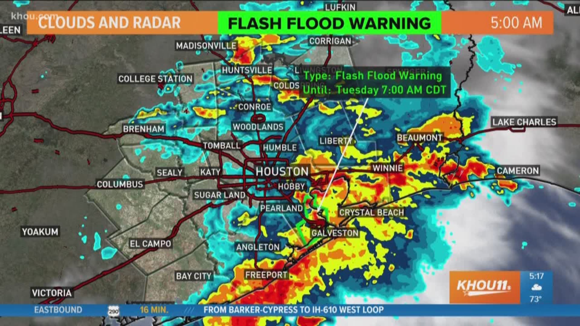 Houston Forecast Flash Flood Warning for Harris, Galveston Counties