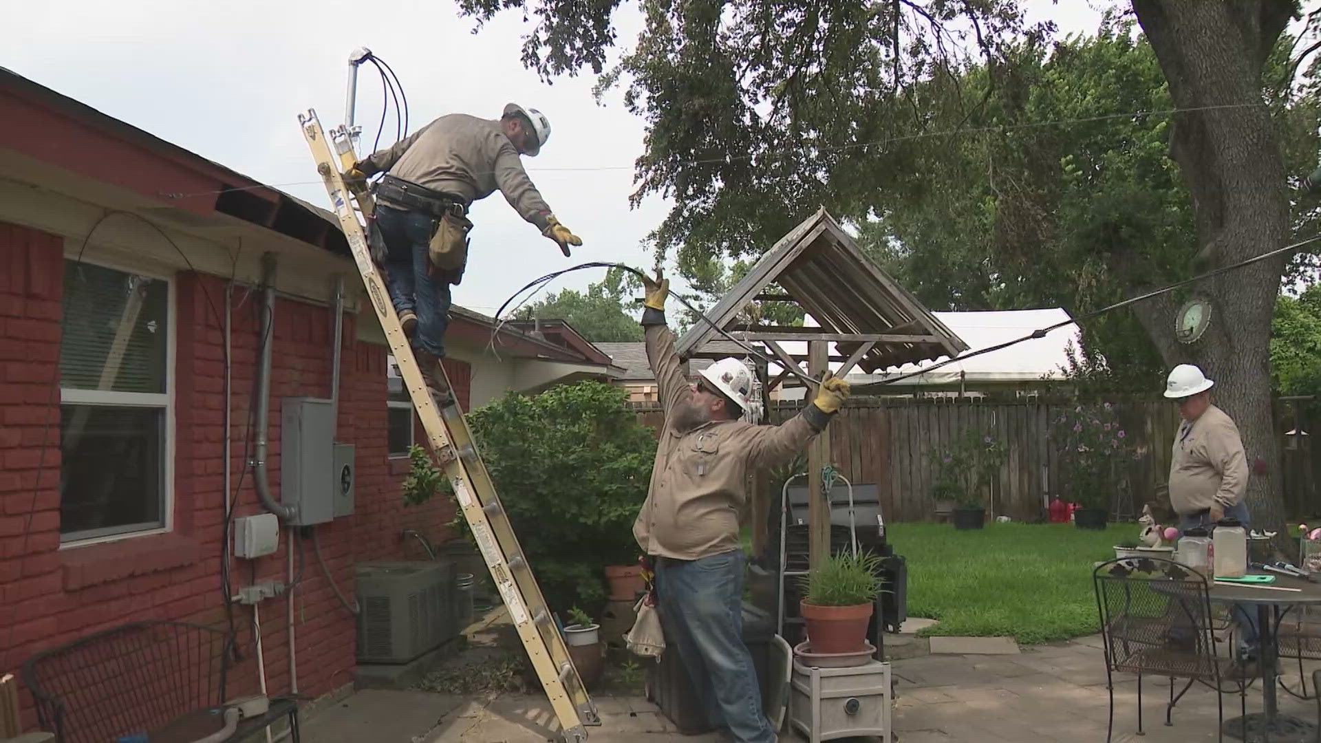 KHOU 11 News caught up with electricians helping homeowners in Spring Branch repair damaged weatherheads and other equipment.