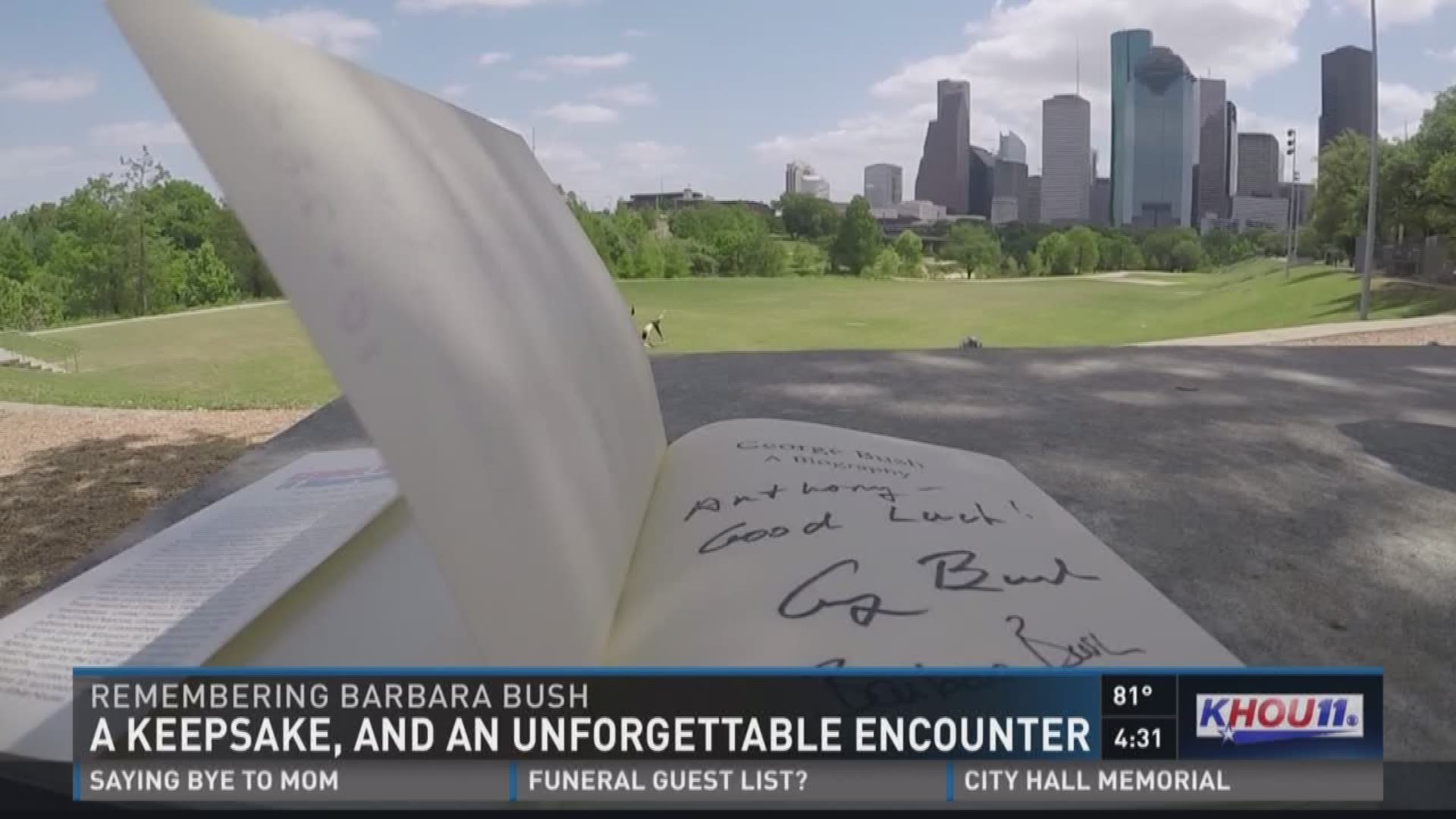 Across America, they're known as a political power couple, but here in Houston, they were so much more.  Since her death, many Houstonians are reflecting back on their own personal memories with former First Lady Barbara Bush. For Anthony Pizzitola, it's 