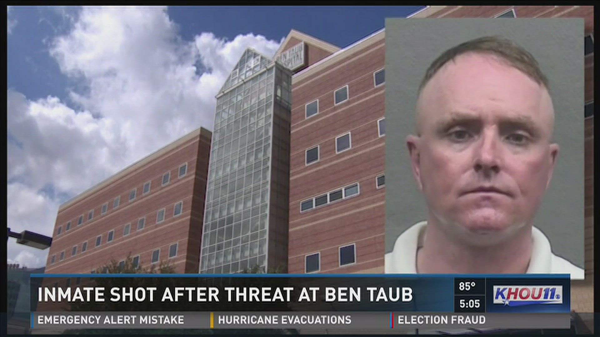 Gunshots rang out at Ben Taub Hospital Thursday after a prisoner allegedly threatened a medical student with a sharp metal object, according to HPD. A Harris County Sheriff's deputy working at the hospital heard a scream and ran to the suspect's room. The