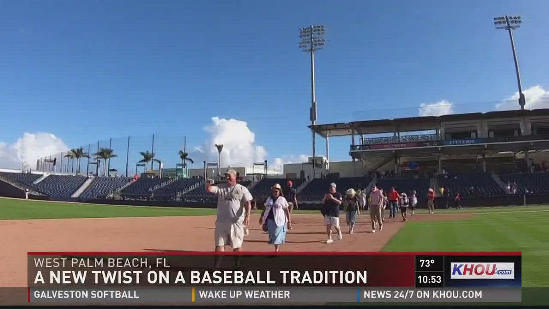 Senior citizens are welcomed to walk along the bases at the Astros spring training camp each Saturday for the Senior Stroll.