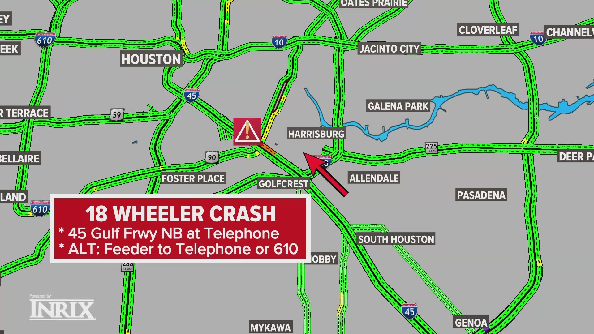 An overturned 18-wheeler and HazMat spill has the Gulf Freeway shut down in southeast Houston Wednesday morning, according to Houston TranStar.