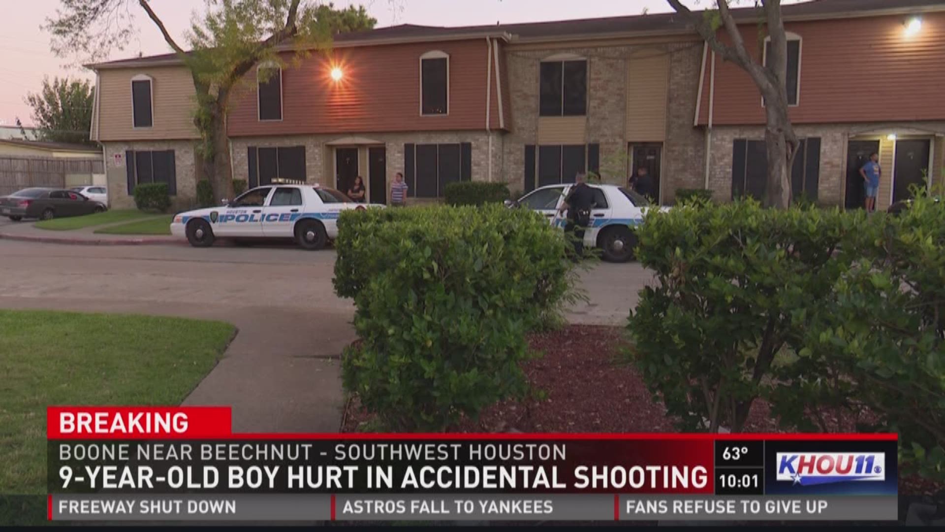 A child was shot in the leg at a southwest Houston apartment complex Tuesday evening, police say. 