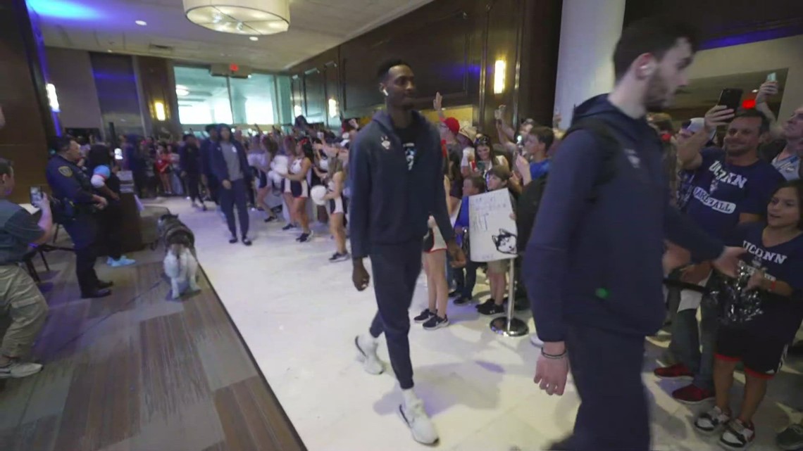 March Madness: UConn leaves team hotel for NCAA title game