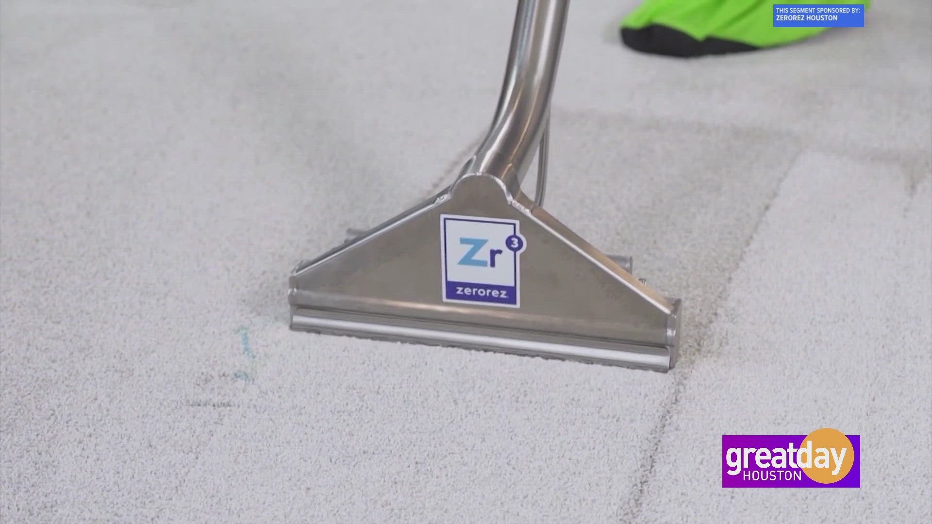 Kyle Peterson, with Zerorez Houston, shows how Zerorez can clean your floors without harsh detergents, leaving carpets residue free.