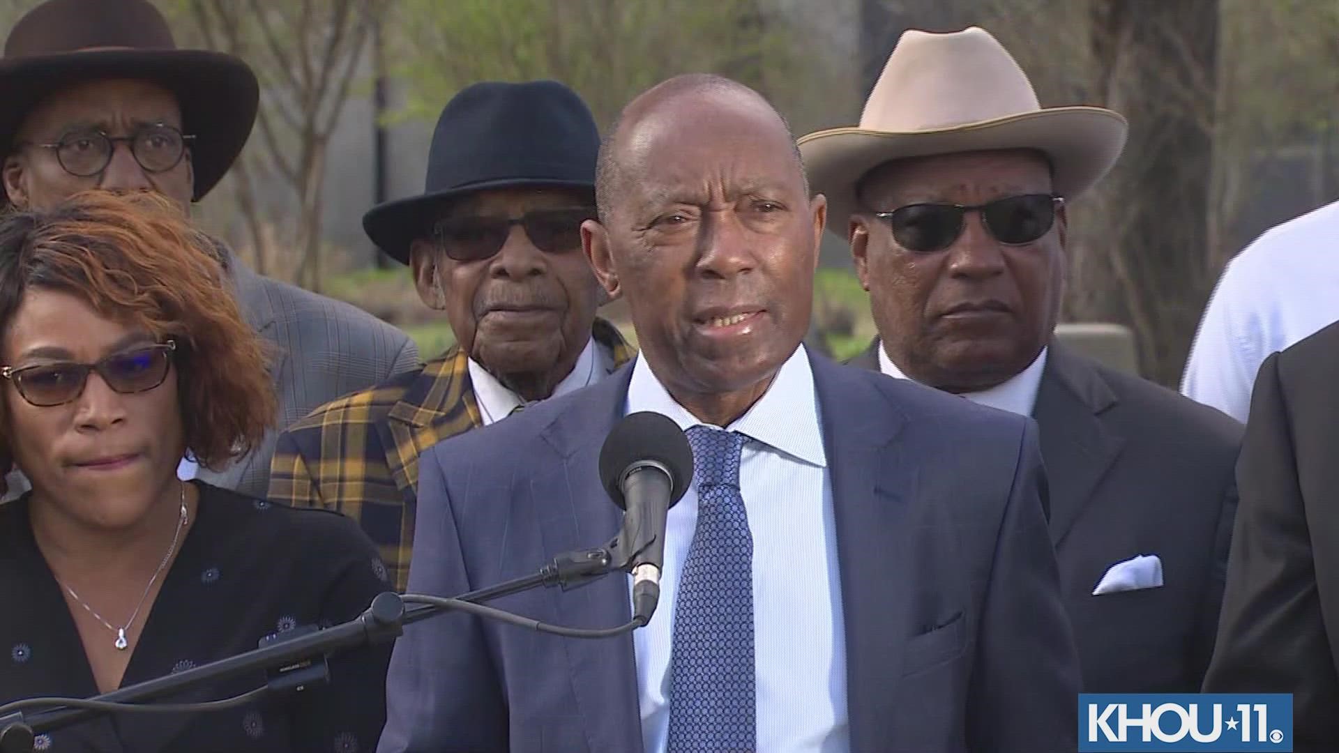 Houston Mayor Sylvester Turner said dozens of unmoved gravesites were found at the historic Evergreen Negro Cemetery during a METRO improvement project.