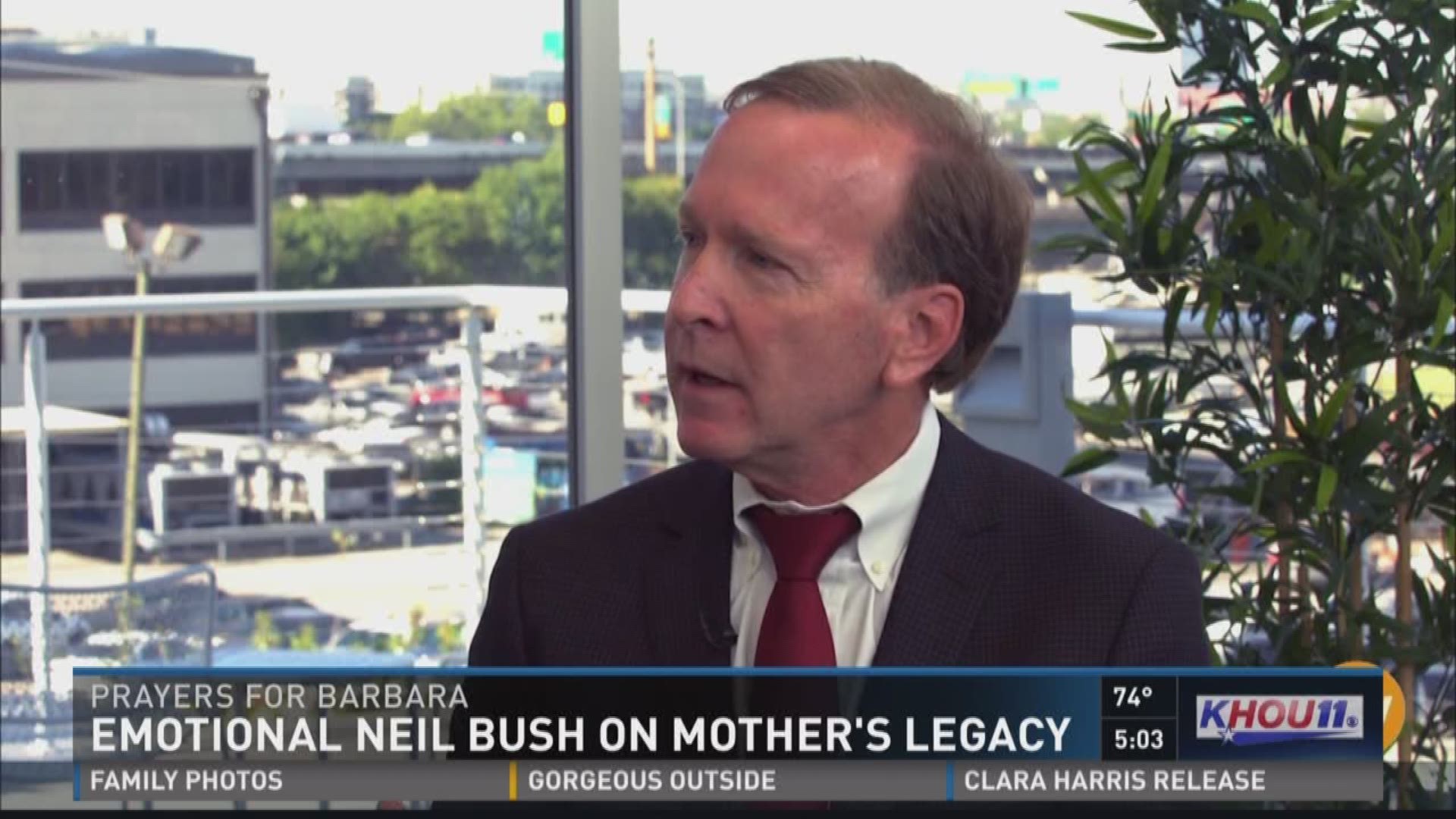 An emotional Neil Bush reflected on his mother's life and legacy Monday in an interview with Great Day Houston host Deborah Duncan. The family spokesman released a statement Sunday that Barbara Bush is in failing health and has declined further medical c