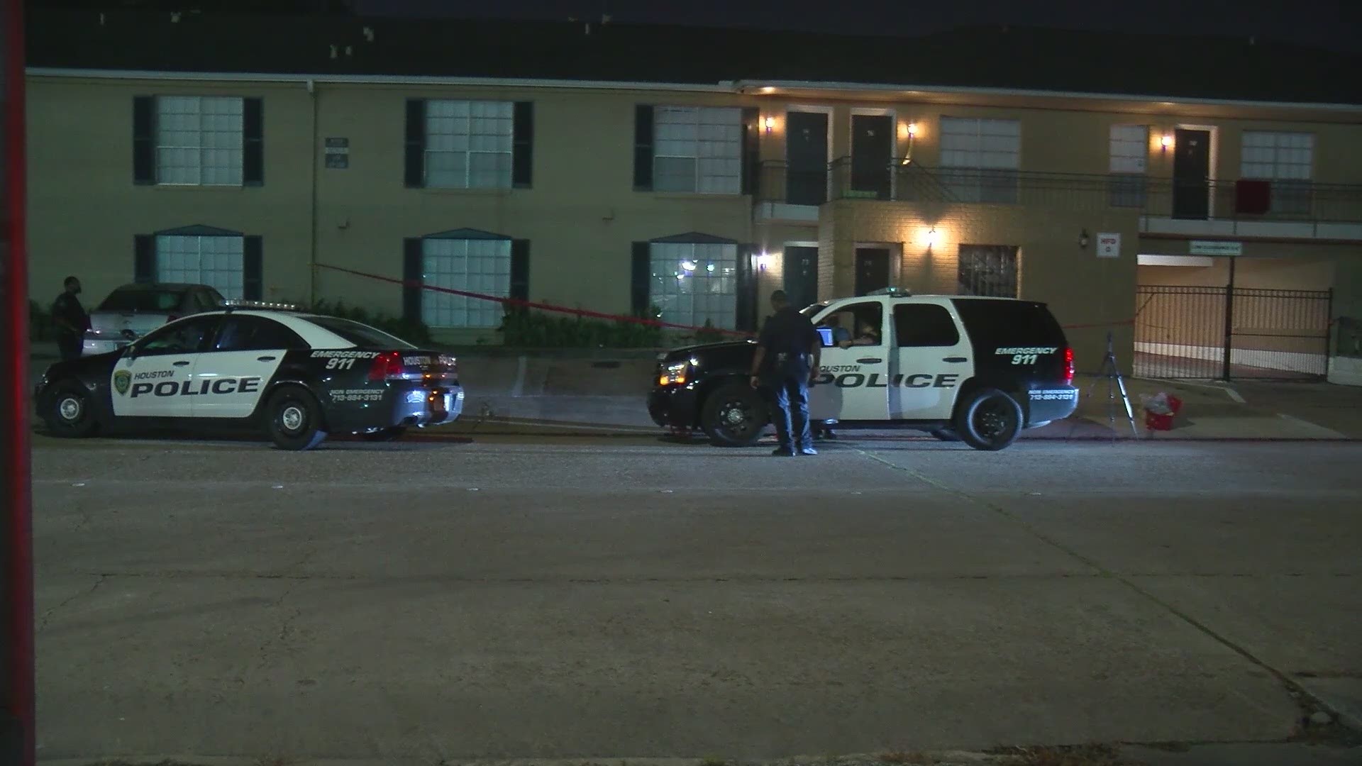 Houston police said they found a "substantial amount" of blood outside an apartment near Meyerland Park. Police have not found a body, but they are questioning a person of interest.