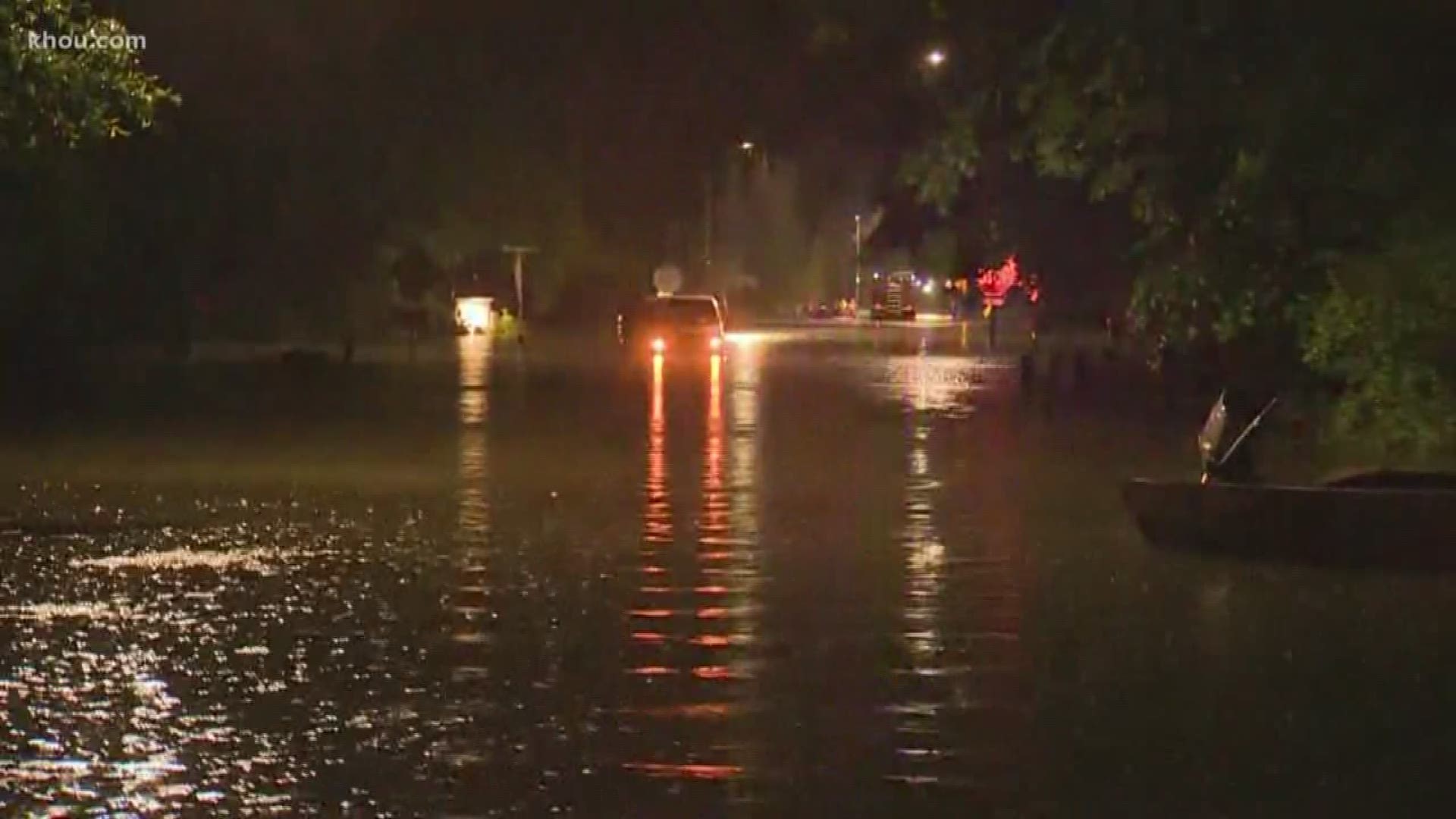 Houston firefighters said more than 400 homes flooded in Kingwood Tuesday. Several people had to be rescued by boat. Many students and teachers were stranded at their schools because of flooded streets.