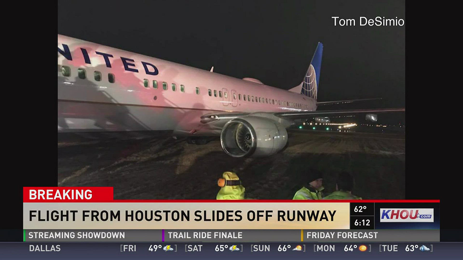 A Houston flight slid off the runway in Green Bay after the plane was diverted from Minneapolis-Saint Paul early Friday.