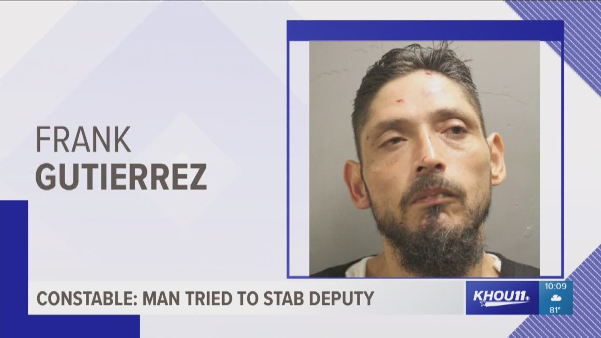 A suspect was arrested Tuesday after he allegedly tried stabbing a Harris County Precinct 4 deputy constable.