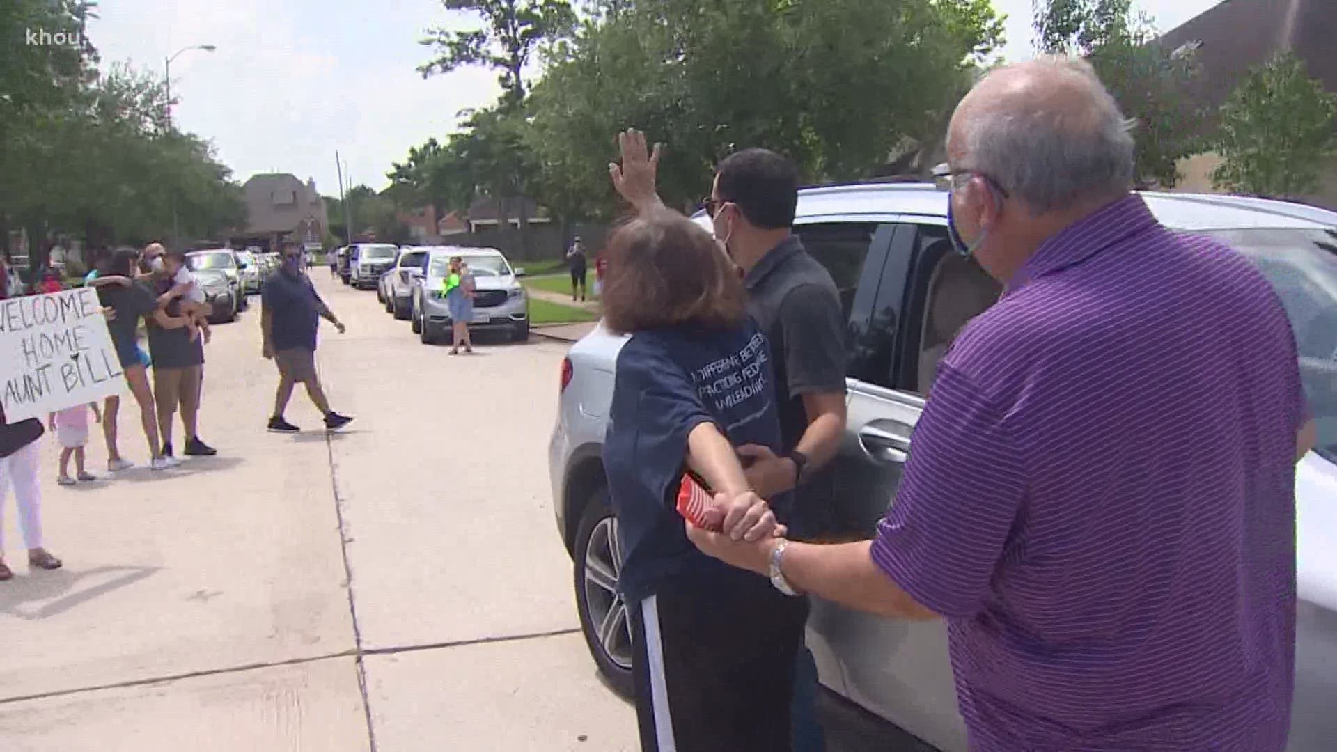 While many faces were masked, there was no hiding the excitement Friday as 68-year-old Belinda Galindo came home from the hospital after more than 50 days.