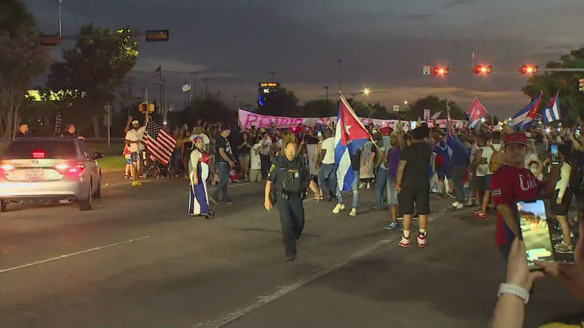 Hundreds took to the streets in Houston demanding that the government steps in to help the people of Cuba.