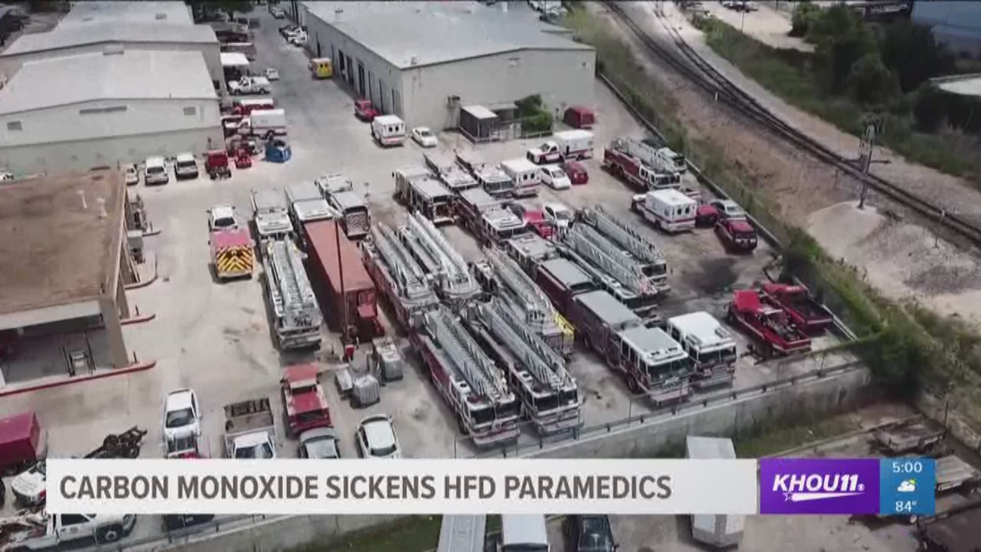 Two Houston firefighters were treated Thursday evening after they were exposed to carbon monoxide in the ambulance they were driving.