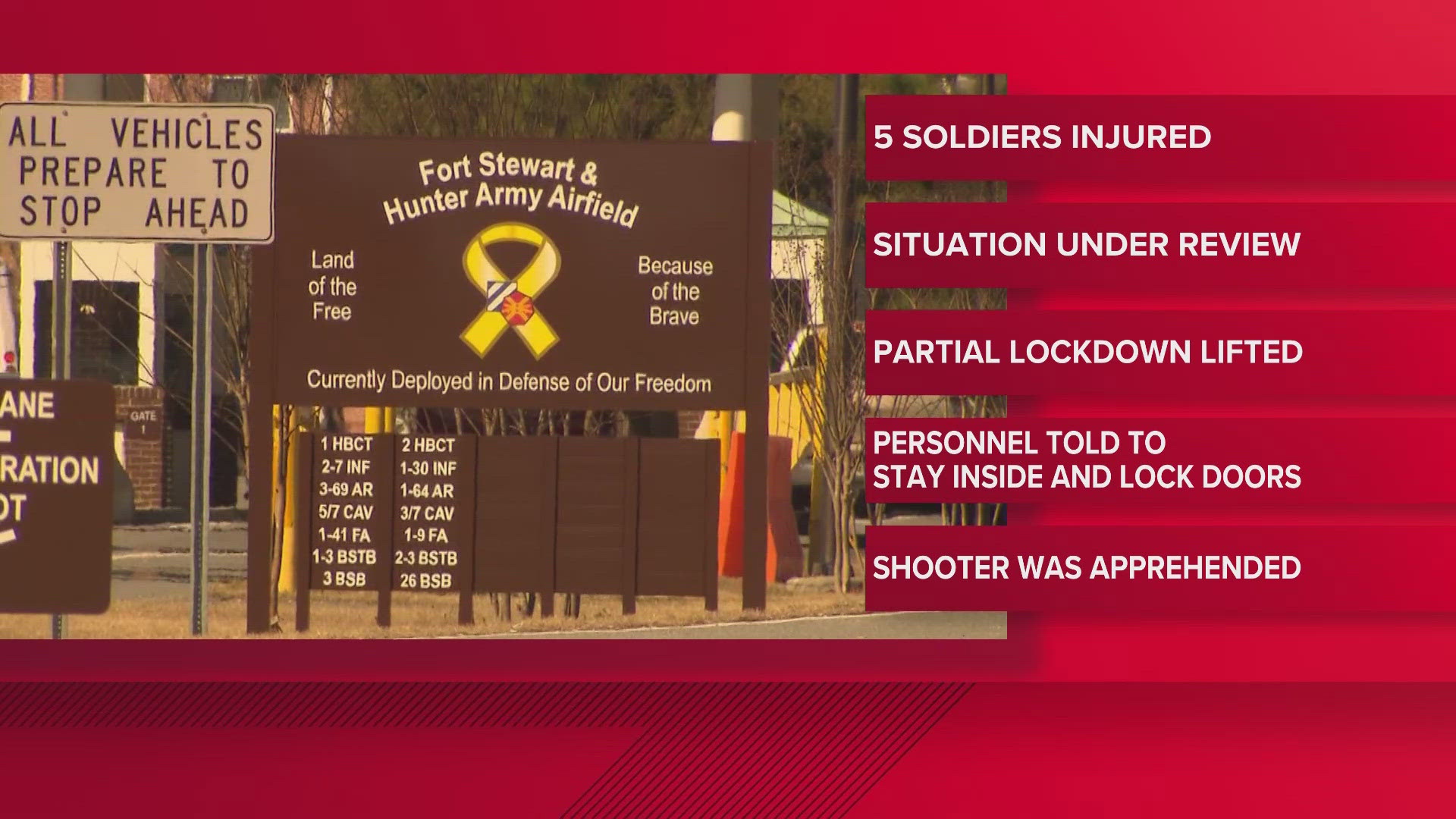 All five injured soldiers were treated at the scene before being transported to an area hospital.