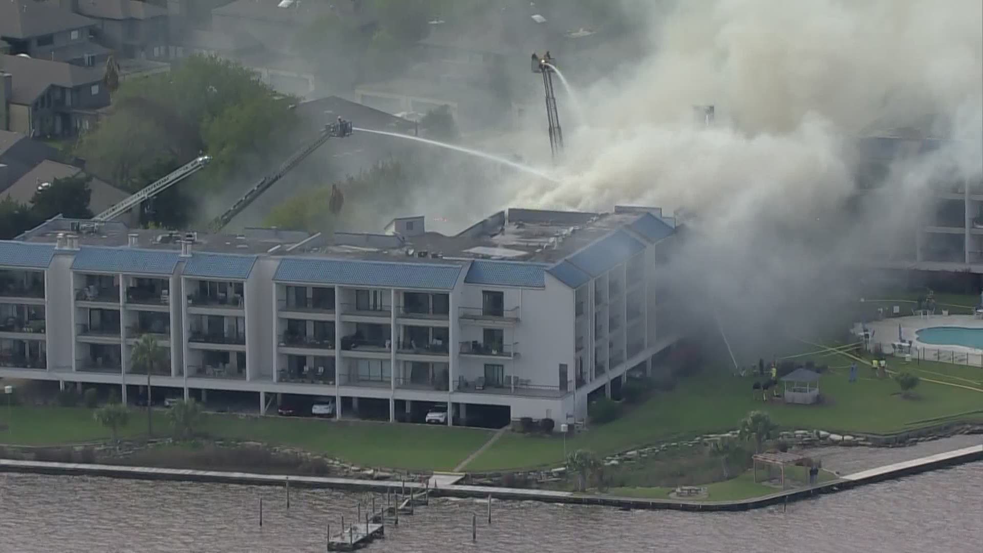Firefighters spent over an hour battling a large fire at a condominium in Nassau Bay. No injuries were reported.