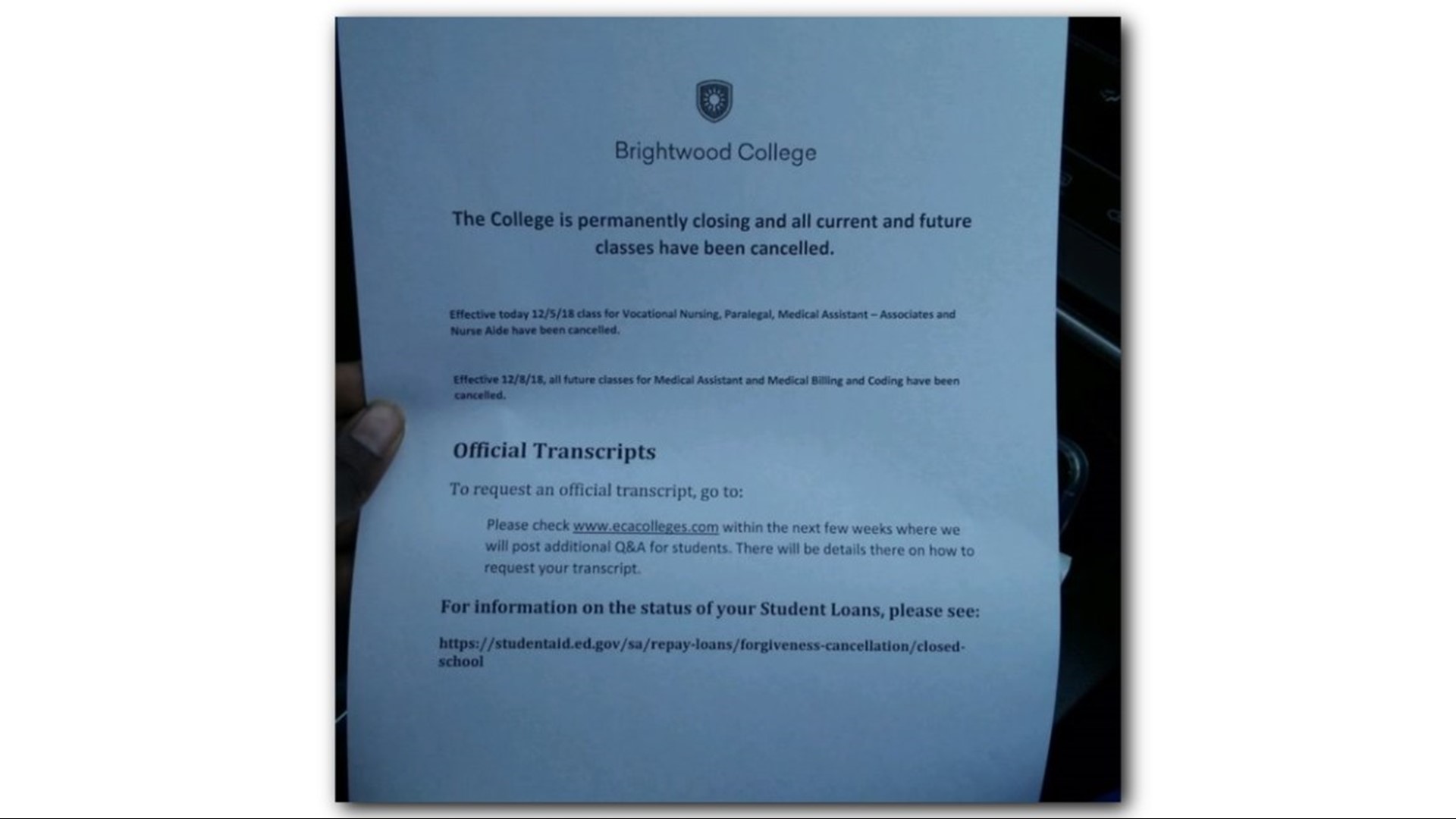 Brightwood College to permanently close