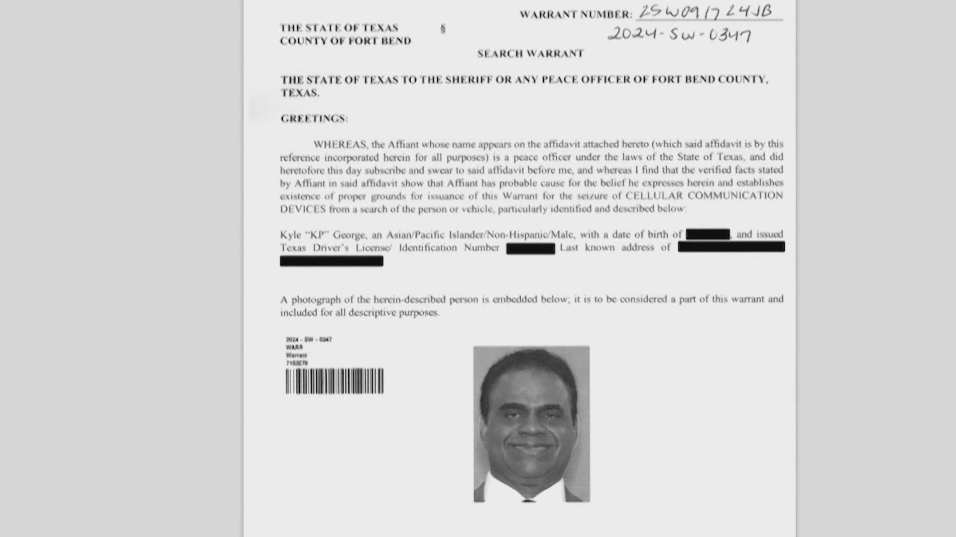 Fort Bend County Judge KP George was arrested on a charge of misrepresenting identity as a candidate. He was released on a $1,000 bond.