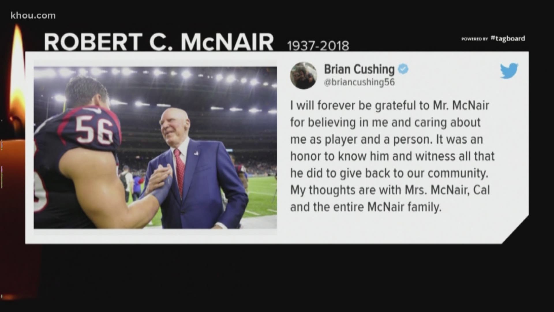 Houston Texans players, past and present, react to the news of Bob McNair's death.