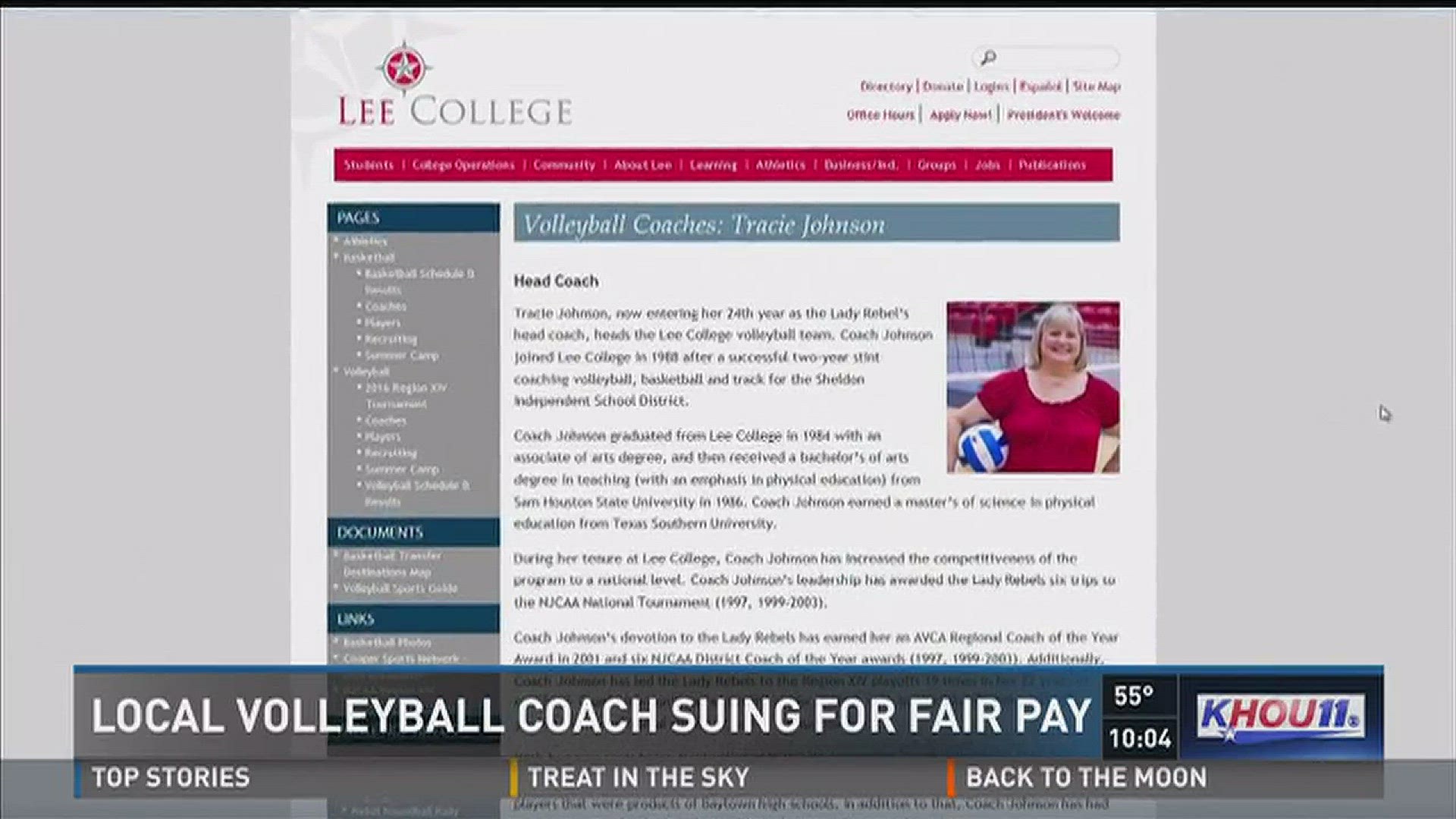 A local college volleyball coach in Baytown is suing the school for gender discrimination saying she was paid less for doing the same amount of work as a male coach.