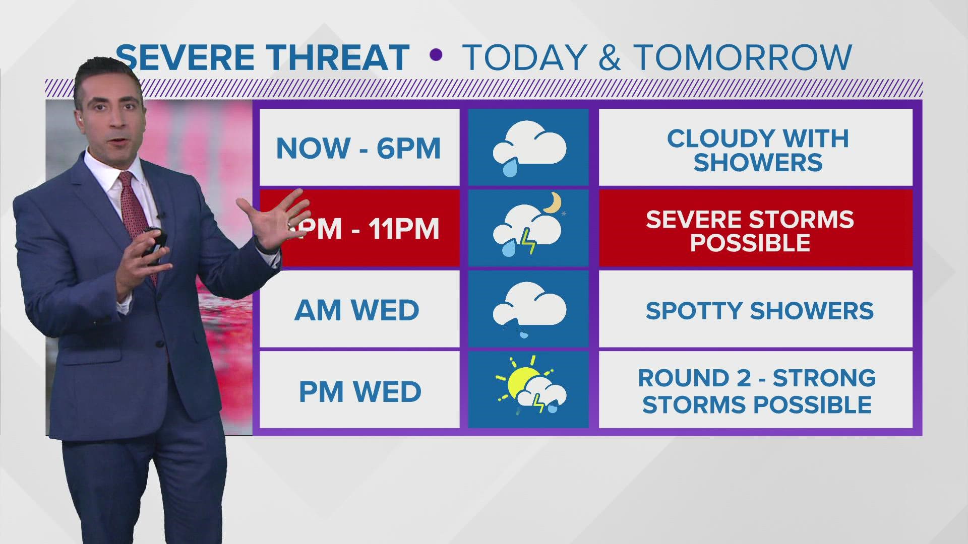 Thunderstorms rolled into the Houston area late this afternoon, but cloud cover that kept our temperatures down today also lowered our threat for severe storms.