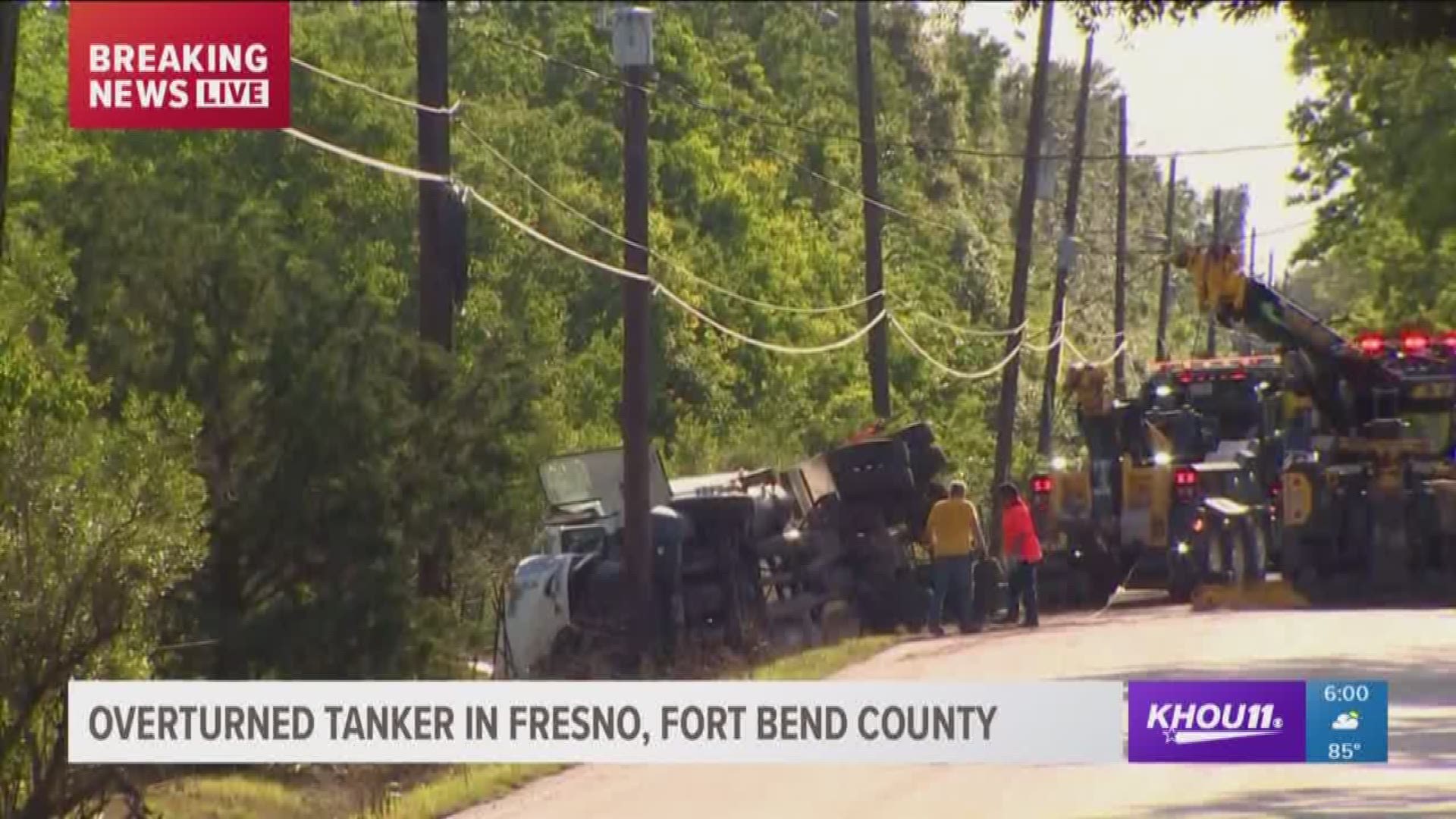 One person was injured Thursday after a tanker overturned in Fresno.