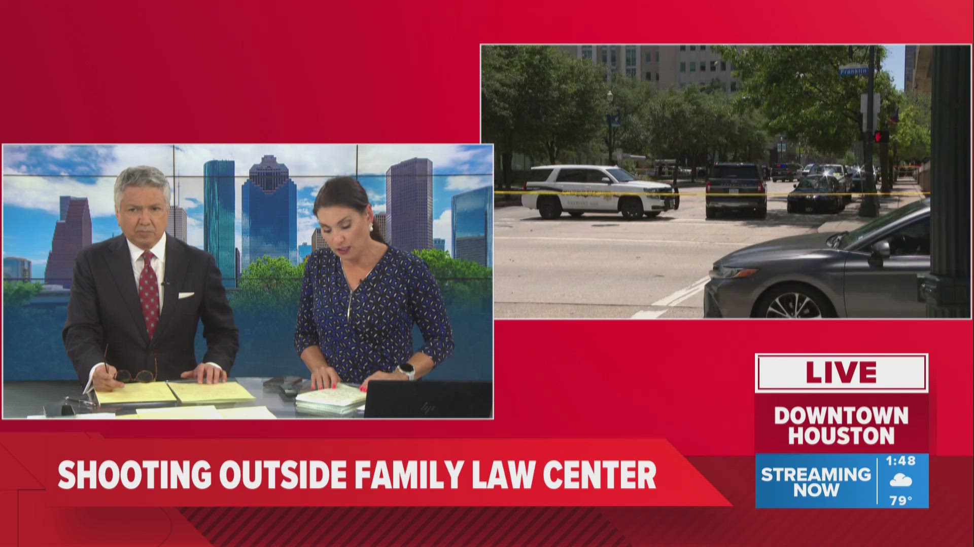 According to law enforcement, she ran to the danger and was shot.  She was reported to be stable at the hospital.