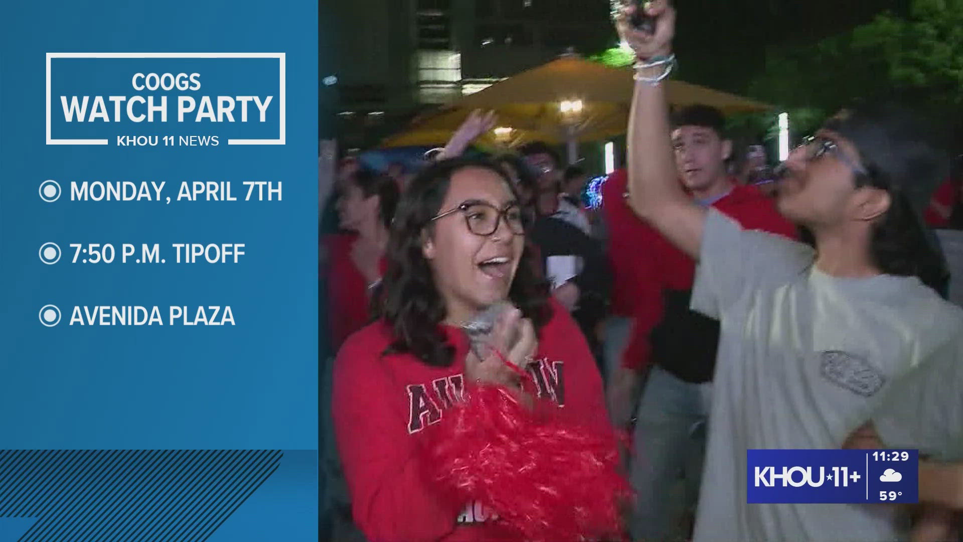 Join the University of Houston fans and watch the game on KHOU 11. The official watch party is Monday night!
