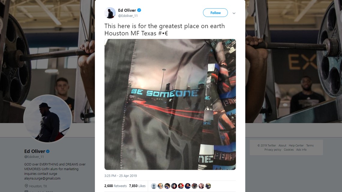 UH star Ed Oliver sports 'Be Someone' liner inside suit coat for