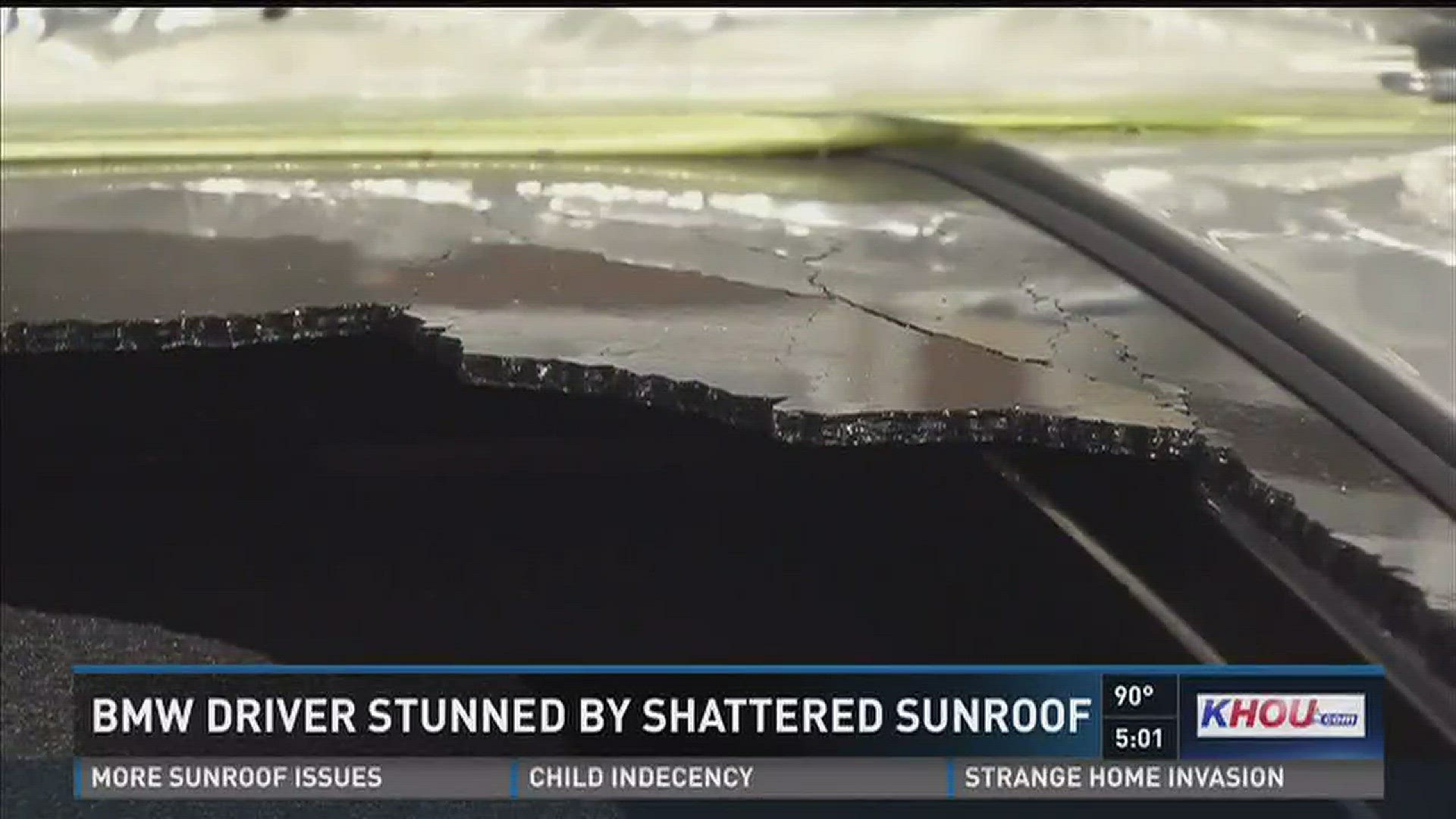 A Houston man says he's lucky no one was injured after his sunroof suddenly shattered while he was driving.
