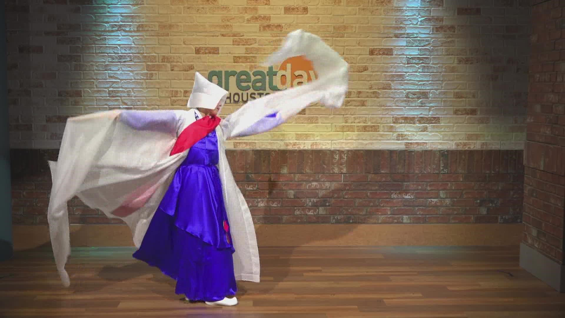 Hyun Sook Heo performs the "seungmu", a dance originally performed by Buddhist monks.