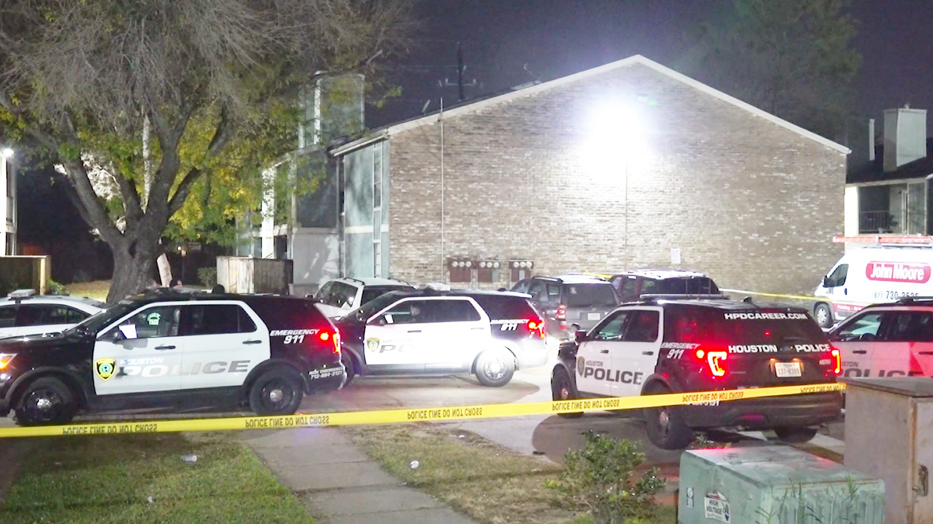 Houston police homicide investigators are questioning multiple people who were inside an apartment where a young woman was fatally shot on late Sunday.