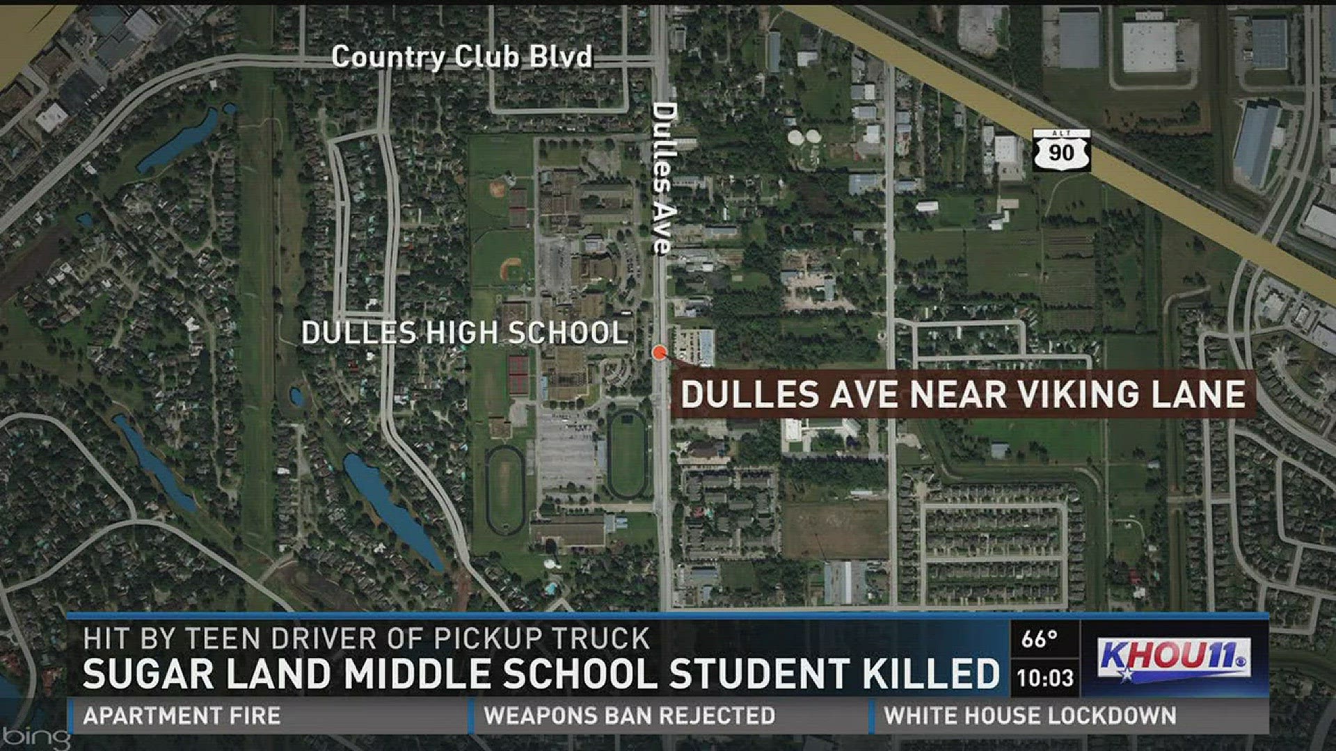 A Dulles Middle School student was hit and killed while he was riding a bike in Sugar Land Saturday afternoon.